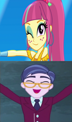 Size: 1280x2154 | Tagged: safe, edit, edited screencap, imported from derpibooru, screencap, clayton potter, larry cooper, sour sweet, dance magic, equestria girls, friendship games, spoiler:eqg specials, claytonsweet, female, male, one eye closed, shipping, shipping domino, straight, wink