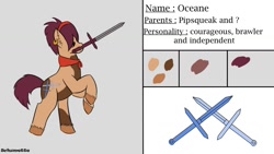 Size: 1280x720 | Tagged: safe, artist:schumette14, imported from derpibooru, oc, oc:oceane, earth pony, mouth hold, next generation, parent:pipsqueak, pirate, sword, weapon