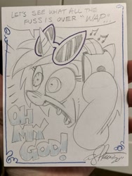 Size: 1536x2048 | Tagged: safe, artist:andypriceart, imported from derpibooru, dj pon-3, vinyl scratch, pony, unicorn, andy you magnificent bastard, cardi b, female, headphones, mare, oh my god, pencil drawing, solo, traditional art, wap