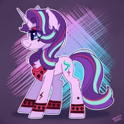 Size: 2000x2000 | Tagged: safe, artist:liquorice_sweet, imported from derpibooru, starlight glimmer, pony, unicorn, bandana, chest fluff, ear fluff, edgelight glimmer, eyeshadow, female, gameloft interpretation, high res, highlights, leg fluff, makeup, mare, profile, punk, solo