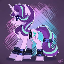 Size: 2000x2000 | Tagged: safe, alternate version, artist:liquorice_sweet, imported from derpibooru, starlight glimmer, pony, unicorn, chest fluff, choker, ear fluff, edgelight glimmer, female, gameloft interpretation, high res, leg fluff, mare, profile, punk, solo, spiked choker, spiked wristband, wristband