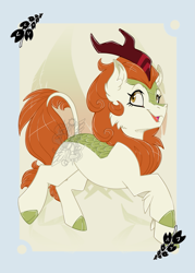 Size: 827x1157 | Tagged: safe, artist:bluekite-falls, artist:sky-railroad, imported from derpibooru, autumn blaze, kirin, pony, card, card game, cheek fluff, digital art, ear fluff, female, prance card game, solo, watermark