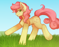 Size: 2520x2020 | Tagged: safe, artist:jackselit, imported from derpibooru, gala appleby, earth pony, pony, apple family member, background pony, high res, looking at you, smiling, solo
