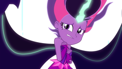 Size: 1920x1080 | Tagged: safe, imported from derpibooru, screencap, sci-twi, twilight sparkle, equestria girls, friendship games, bare shoulders, fear, female, lip bite, midnight sparkle, sleeveless, solo, strapless