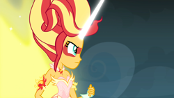 Size: 1920x1080 | Tagged: safe, imported from derpibooru, screencap, sunset shimmer, equestria girls, friendship games, bare shoulders, daydream shimmer, female, sleeveless, solo, strapless