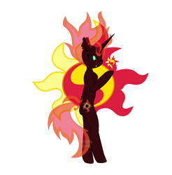 Size: 1024x1040 | Tagged: safe, artist:lolitablue, imported from derpibooru, sunset shimmer, semi-anthro, unicorn, cutie mark background, female, nightmare sunset, nightmarified, simple background, solo, transparent background