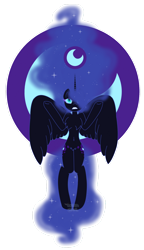 Size: 1024x1777 | Tagged: safe, artist:lolitablue, imported from derpibooru, nightmare moon, alicorn, semi-anthro, ethereal mane, female, simple background, solo, spread wings, starry mane, transparent background, wings