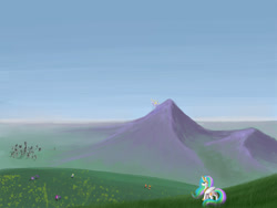 Size: 1200x900 | Tagged: safe, artist:slamjam, imported from derpibooru, princess celestia, alicorn, pony, canterlot, female, mare, mountain, scenery, solo focus