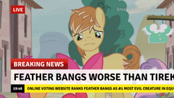 Size: 1280x720 | Tagged: safe, edit, edited screencap, imported from derpibooru, screencap, apple bloom, feather bangs, scootaloo, sweetie belle, earth pony, pegasus, pony, unicorn, hard to say anything, break your own news, breaking news, cutie mark crusaders