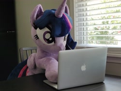 Size: 4608x3456 | Tagged: safe, artist:epicrainbowcrafts, imported from derpibooru, photographer:sometwifag, twilight sparkle, alicorn, pony, computer, irl, laptop computer, macbook, macintosh (computer), photo, plushie, solo, twilight sparkle (alicorn)