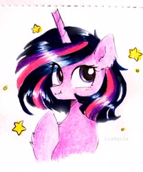 Size: 2322x2797 | Tagged: safe, artist:liaaqila, imported from derpibooru, twilight sparkle, alicorn, pony, alternate hairstyle, cute, happy birthday mlp:fim, mlp fim's tenth anniversary, smiling, solo, traditional art, twiabetes, twilight sparkle (alicorn)