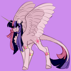 Size: 2544x2552 | Tagged: safe, artist:birdbiscuits, artist:saltycatt, imported from derpibooru, twilight sparkle, alicorn, pony, purple background, simple background, solo, twilight sparkle (alicorn)