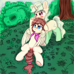 Size: 1000x1000 | Tagged: safe, imported from derpibooru, oc, oc:anna karenna, oc:maria karenna, pegasus, pony, unicorn, clothes, cute, female, oc x oc, shipping, sister, socks