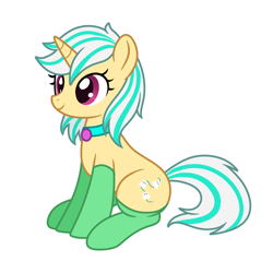 Size: 1000x1000 | Tagged: safe, imported from derpibooru, oc, oc only, oc:anna karenna, pony, unicorn, clothes, collar, cute, gem, simple background, sit, smiling, socks, solo, white background