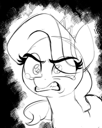 Size: 730x916 | Tagged: dead source, safe, artist:azamiii, artist:azmiiiazm, imported from derpibooru, diamond tiara, earth pony, pony, angry, crying, female, filly, gritted teeth, monochrome