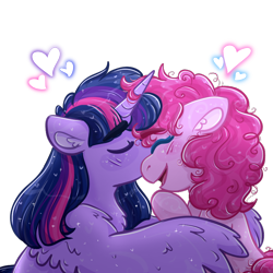 Size: 768x768 | Tagged: safe, artist:fluttershyfilly-yay, imported from derpibooru, pinkie pie, twilight sparkle, alicorn, pony, female, lesbian, shipping, simple background, thick eyebrows, transparent background, twilight sparkle (alicorn), twinkie