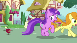 Size: 1280x720 | Tagged: safe, imported from derpibooru, screencap, amethyst star, carrot top, golden harvest, millie, sparkler, earth pony, pony, unicorn, the big mac question, apple, female, food, mare, running