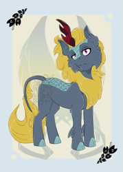 Size: 827x1157 | Tagged: safe, artist:bluekite-falls, artist:sky-railroad, imported from derpibooru, winter flame, kirin, pony, cheek fluff, composed kirin, female, head tilt, looking at you, prance card game, solo, unnamed kirin #8