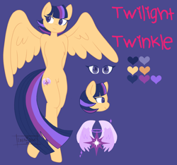 Size: 1024x958 | Tagged: safe, artist:lolitablue, imported from derpibooru, oc, oc only, oc:twilight twinkle, anthro, pegasus, semi-anthro, unguligrade anthro, bust, female, offspring, parent:flash sentry, parent:twilight sparkle, parents:flashlight, pegasus oc, reference sheet, wings