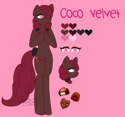 Size: 1024x958 | Tagged: safe, artist:lolitablue, imported from derpibooru, oc, oc only, anthro, earth pony, semi-anthro, unguligrade anthro, bow, bust, chocolate, earth pony oc, food, offspring, parent:cheese sandwich, parent:pinkie pie, parents:cheesepie, solo, tail bow