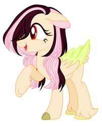 Size: 2065x2561 | Tagged: safe, artist:thieeur-nawng, imported from derpibooru, oc, oc only, oc:list shy, hybrid, pegasus, pony, eyelashes, female, interspecies offspring, mare, offspring, parent:discord, parent:fluttershy, parents:discoshy, pegasus oc, simple background, smiling, solo, two toned wings, white background, wings