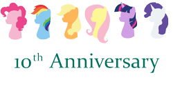 Size: 1200x600 | Tagged: safe, artist:assertiveshypony, imported from derpibooru, applejack, fluttershy, pinkie pie, rainbow dash, rarity, twilight sparkle, alicorn, pegasus, pony, unicorn, digital art, happy birthday mlp:fim, mane six, mlp fim's tenth anniversary, simple background, simplified, transparent background, twilight sparkle (alicorn), writing