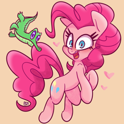 Size: 1500x1500 | Tagged: safe, artist:lou, imported from derpibooru, gummy, pinkie pie, alligator, earth pony, pony, biting, cute, diapinkes, duo, heart, looking at you, open mouth, smiling, smiling at you