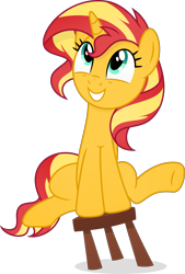 Size: 4081x6051 | Tagged: safe, artist:inaactive, artist:pumpkinpieforlife, imported from derpibooru, sunset shimmer, pony, unicorn, absurd resolution, cute, female, shimmerbetes, simple background, solo, stool, stooldash, transparent background, vector