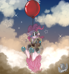 Size: 5112x5456 | Tagged: safe, artist:brainiac, derpibooru exclusive, imported from derpibooru, pinkie pie, earth pony, pony, absurd resolution, balloon, bomber jacket, bottomless, brainiac is trying to murder us, clothes, colored hooves, cute, diapinkes, featured image, female, floating, flying, frog (hoof), goggles, hoofbutt, jacket, mare, parachute, partial nudity, smiling, solo, sweet dreams fuel, then watch her balloons lift her up to the sky, underhoof