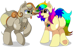 Size: 8300x5300 | Tagged: safe, artist:rainbowtashie, imported from derpibooru, carrot top, derpy hooves, golden harvest, oc, oc:clumsy carrot, oc:rainbow tashie, earth pony, pegasus, pony, :p, adorable face, butt, commissioner:bigonionbean, cute, cutie mark, extra thicc, female, flank, fusion, fusion:carrot top, fusion:clumsy carrot, fusion:derpy hooves, fusion:golden harvest, mare, plot, simple background, tongue out, transparent background, writer:bigonionbean