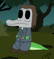 Size: 1115x1212 | Tagged: safe, artist:cafakero, imported from derpibooru, gummy, alligator, knife, michael myers