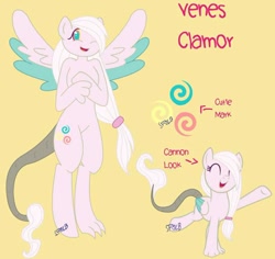 Size: 1024x967 | Tagged: safe, artist:lolitablue, imported from derpibooru, oc, oc only, anthro, digitigrade anthro, hybrid, anthro with ponies, base used, duo, interspecies offspring, offspring, open mouth, parent:discord, parent:fluttershy, parents:discoshy, raised hoof, reference sheet, smiling, spread wings, two toned wings, wings