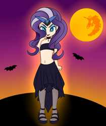 Size: 2600x3100 | Tagged: safe, artist:caoscore, imported from derpibooru, nightmare rarity, bat, human, clothes, costume, halloween, holiday, humanized, mare in the moon, midriff, moon, solo