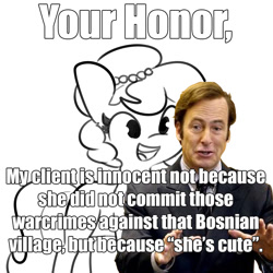 Size: 1024x1024 | Tagged: safe, artist:tjpones, artist:tjpones edits, edit, imported from derpibooru, oc, oc:brownie bun, better call saul, bosnia, meme, saul goodman, text, your honor