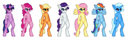 Size: 698x214 | Tagged: safe, artist:zeka10000, imported from derpibooru, applejack, fluttershy, pinkie pie, rainbow dash, rarity, trixie, twilight sparkle, anthro, earth pony, pegasus, pony, unguligrade anthro, unicorn, mane six, pixel art, simple background, transparent background