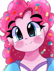 Size: 1536x2048 | Tagged: safe, artist:galaxynightt, imported from derpibooru, pinkie pie, equestria girls, blushing, bust, cute, diapinkes, female, older, older pinkie pie, portrait, simple background, smiling, solo, white background