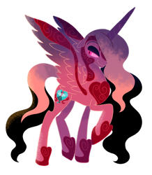 Size: 1280x1466 | Tagged: safe, artist:bearmation, artist:blingcity, artist:heavysplatter, imported from derpibooru, princess cadance, oc, oc only, oc:heart attack, alicorn, pony, alicorn oc, bedroom eyes, female, horn, looking back, mare, nightmare cadance, nightmare heart, nightmarified, raised hoof, simple background, smiling, smirk, solo, spread wings, transparent background, vector, wings