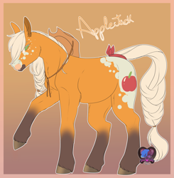 Size: 2007x2051 | Tagged: safe, artist:dark--drawz, imported from derpibooru, applejack, earth pony, pony, braided ponytail, coat markings, cowboy hat, dappled, female, hat, mare, redesign, signature, simple background, socks (coat marking), socks (coat markings), solo, stetson