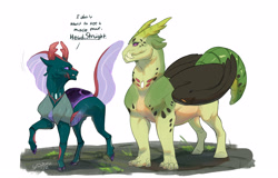 Size: 3038x1946 | Tagged: safe, artist:yozora122, imported from derpibooru, pharynx, oc, oc:hercules, changedling, changeling, hybrid, dragonling, interspecies offspring, magical gay spawn, offspring, parent:spike, parent:thorax, parents:thoraxspike, prince pharynx, simple background, size difference, uncle and nephew, white background