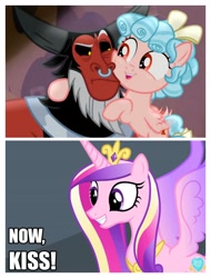 Size: 3106x4096 | Tagged: safe, edit, edited screencap, imported from derpibooru, screencap, cozy glow, lord tirek, princess cadance, alicorn, centaur, pegasus, pony, frenemies (episode), cadance is a goddamn moron, cozirek, female, implied foalcon, male, mare, now kiss, princess of shipping, shipping, straight