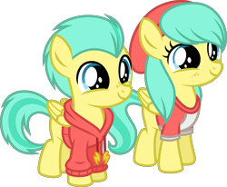 Size: 6069x5000 | Tagged: safe, alternate version, artist:melisareb, imported from derpibooru, barley barrel, pickle barrel, pegasus, pony, rainbow roadtrip, .svg available, absurd resolution, barleybetes, barrel twins, brother and sister, clothes, colt, cute, duo, female, filly, freckles, hat, male, picklebetes, puppy dog eyes, siblings, simple background, transparent background, twins, vector