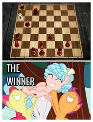 Size: 2522x3326 | Tagged: safe, edit, edited screencap, imported from derpibooru, screencap, apple bloom, cozy glow, scootaloo, sweetie belle, marks for effort, chess, chessboard, cutie mark crusaders, pwned
