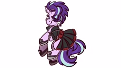 Size: 3555x2000 | Tagged: safe, artist:irusu_kun, artist:lrusu, imported from derpibooru, starlight glimmer, pony, unicorn, alternate hairstyle, clothes, dress, ear piercing, earring, edgelight glimmer, gameloft, glimmer goth, goth, jewelry, piercing, skull, smiling, smirk, solo