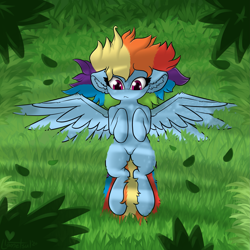 Size: 2823x2820 | Tagged: safe, artist:llametsul, imported from derpibooru, rainbow dash, pegasus, pony, ear fluff, feather, female, grass, lying down, mare, nature, on back, solo, wings
