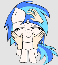 Size: 761x842 | Tagged: safe, artist:nozukz, imported from derpibooru, dj pon-3, vinyl scratch, pony, unicorn, /mlp/, cute, disembodied hand, drawthread, eyes closed, hand, petting, requested art, simple background, smiling, solo focus, vinylbetes