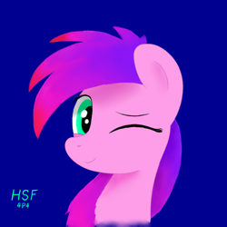 Size: 750x750 | Tagged: safe, artist:hsf, imported from derpibooru, oc, oc only, oc:天雨(hsf), earth pony, pony, bust, female, looking at you, mare, one eye closed, portrait, solo