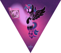 Size: 2309x2000 | Tagged: safe, artist:crystalightrocket, artist:crystalightx, imported from derpibooru, twilight sparkle, alicorn, pony, 10, anniversary, book, clothes, ethereal mane, female, glow, glowing, glowing eyes, glowing horn, glowing mane, happy birthday mlp:fim, horn, magic, magic aura, mare, mlp fim's tenth anniversary, open mouth, simple background, socks, solo, space, spread wings, stars, striped socks, that pony sure does love books, transparent background, triangle, twilight sparkle (alicorn), wings