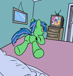 Size: 2500x2600 | Tagged: safe, artist:platypus in a can, artist:platypus-pancakes, imported from derpibooru, oc, oc:wonder wire, butt, mlp fim's tenth anniversary, plot, television, watching tv