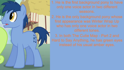 Size: 1920x1080 | Tagged: safe, edit, edited screencap, editor:jaredking203, editor:jaredking779, imported from derpibooru, screencap, blues, noteworthy, earth pony, pony, magic duel, facts, male, stallion