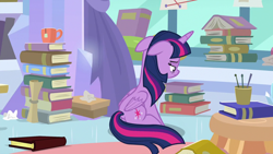 Size: 1280x720 | Tagged: safe, imported from derpibooru, screencap, twilight sparkle, alicorn, pony, the ending of the end, book, floppy ears, sad, solo, twilight sparkle (alicorn)